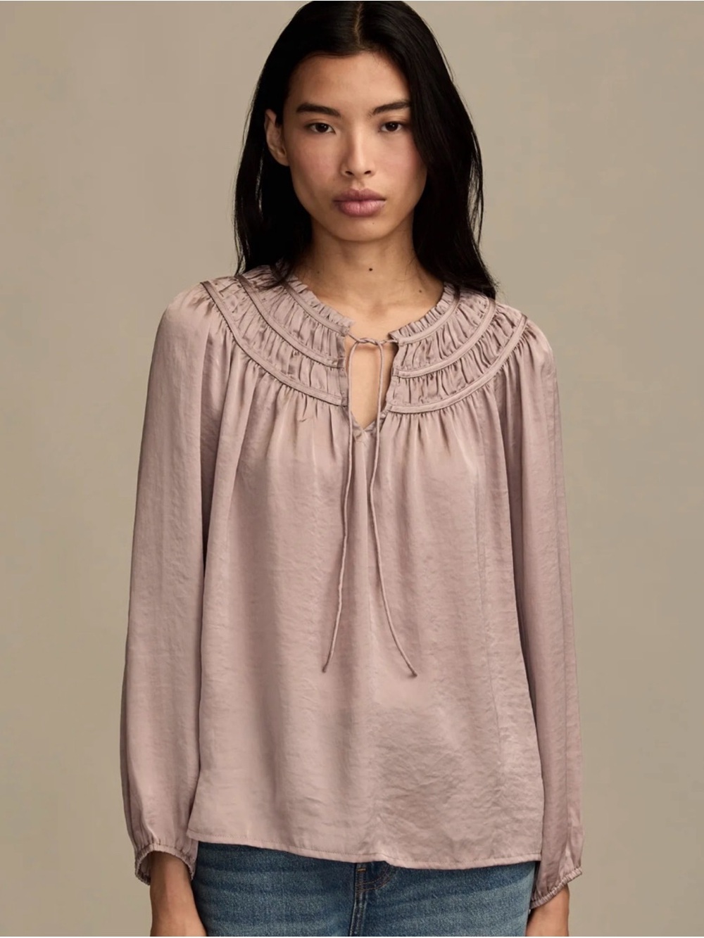 New nwt Lucky Brand peasant blouse mauve taupe medium